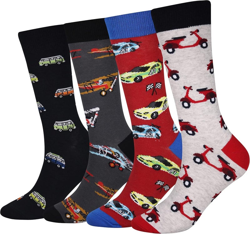 Cansok Men's 2/4 Packs Fun Crazy Novelty Dress Crew Socks - Image 1